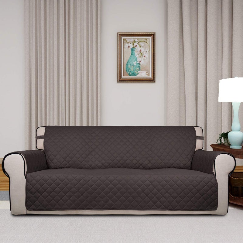PureFit Reversible Quilted Sofa Cover, Water Resistant Slipcover Furniture Protector, Washable Couch Cover with Non Slip Foam and Elastic Straps for Kids, Pets (X Large, Chocolate/Chocolate) - Image 2